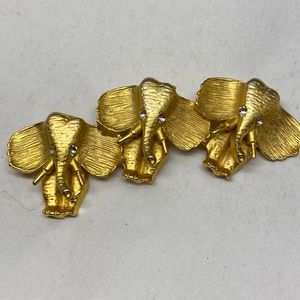 Vintage Gold Tone Elephant Trio Brooch 1980s